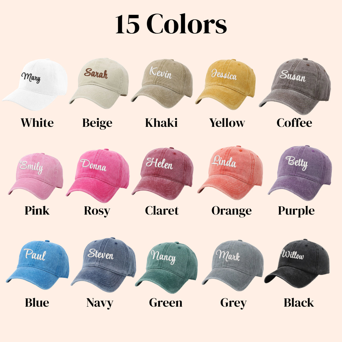 Personalized Hat with Custom Embroidered Name Vintage Washed Baseball Hat Black
