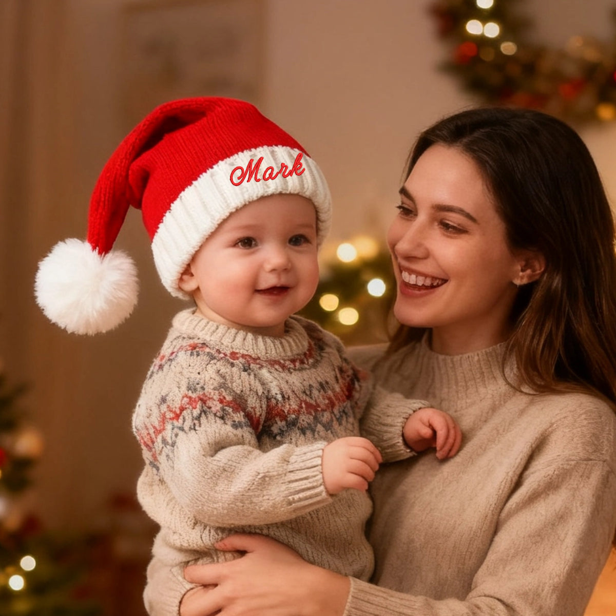 Personalized Christmas Hat with Name Custom Knitted Santa Hats for Kids Boys Girls
