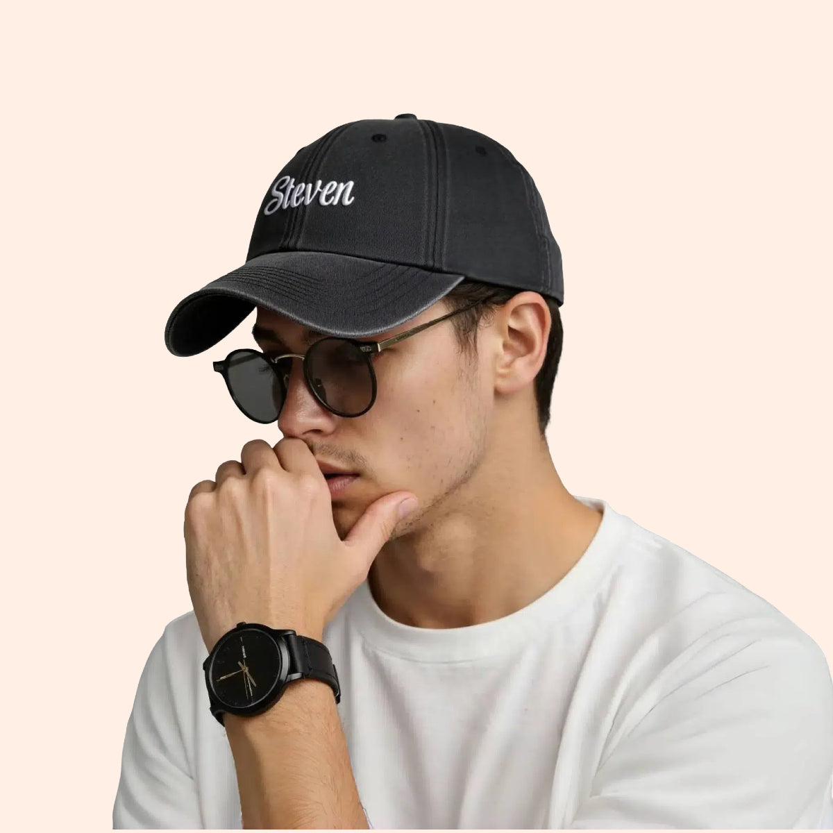 Personalized Hat with Custom Embroidered Name Vintage Washed Baseball Hat Black