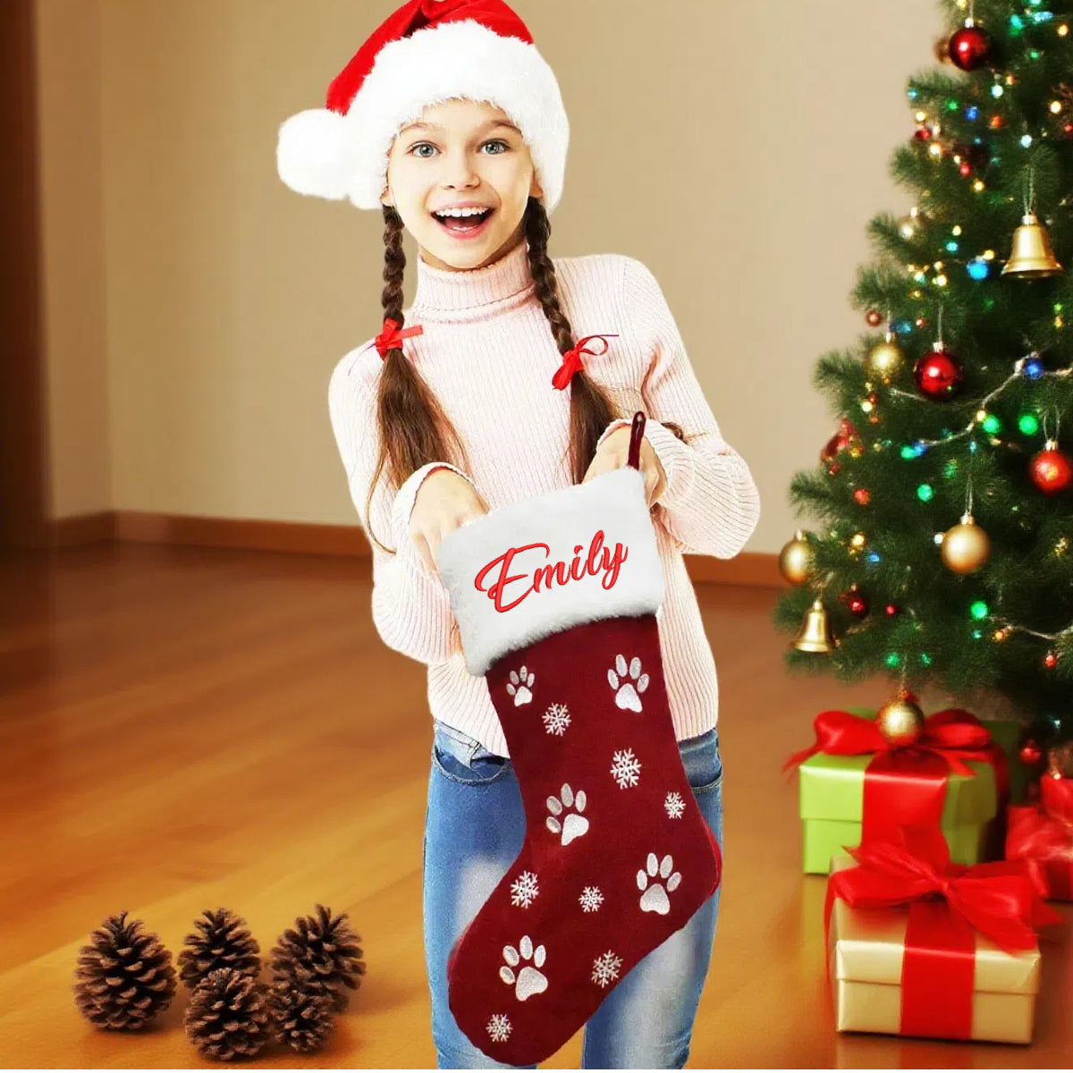 Personalized Velvet Christmas Stockings with Custom Embroidered Name for Gifts 18''
