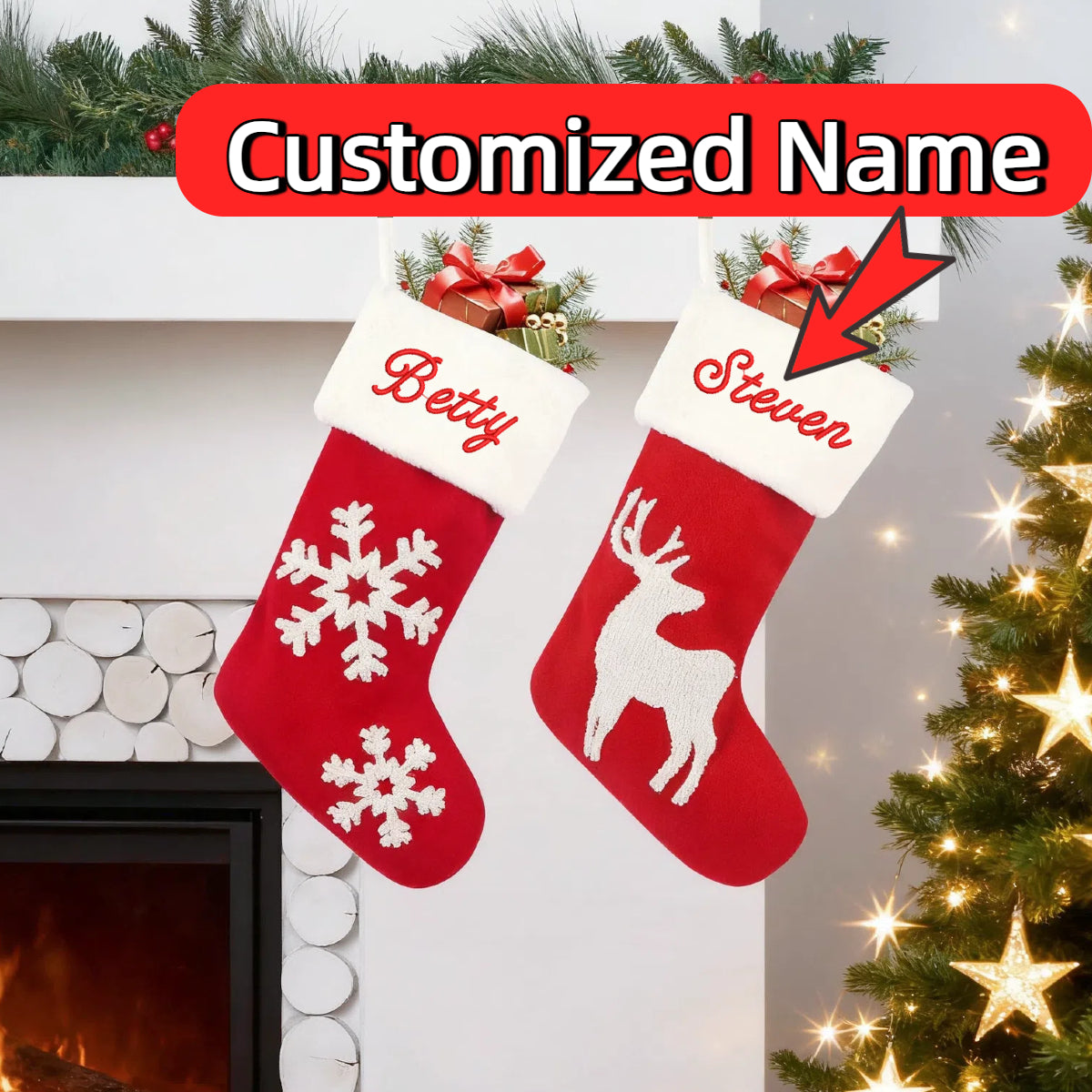 Personalized Knitted Christmas Stockings Custom Embroidered Name Xmas Stocking