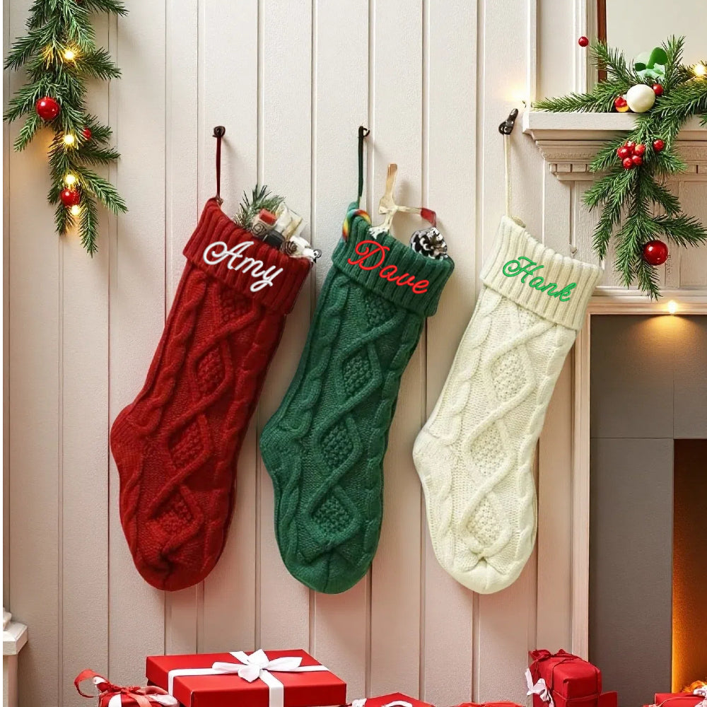Personalized Knitted Christmas Stocking with Customized Embroidery Name 18''