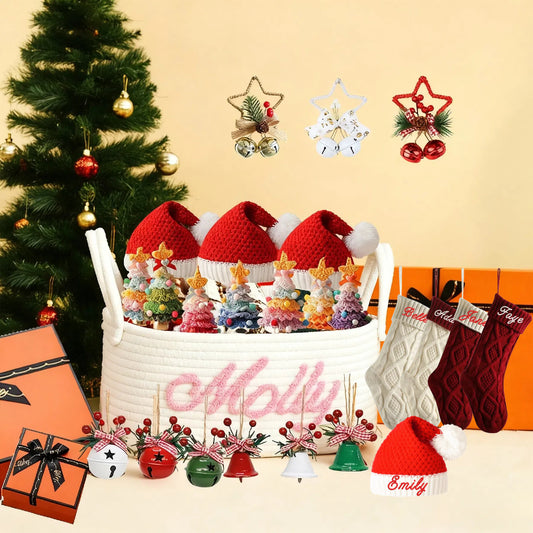 25 PCS Christmas Gifts Set Basket Hats Stockings Bells Trees for Xmas Party