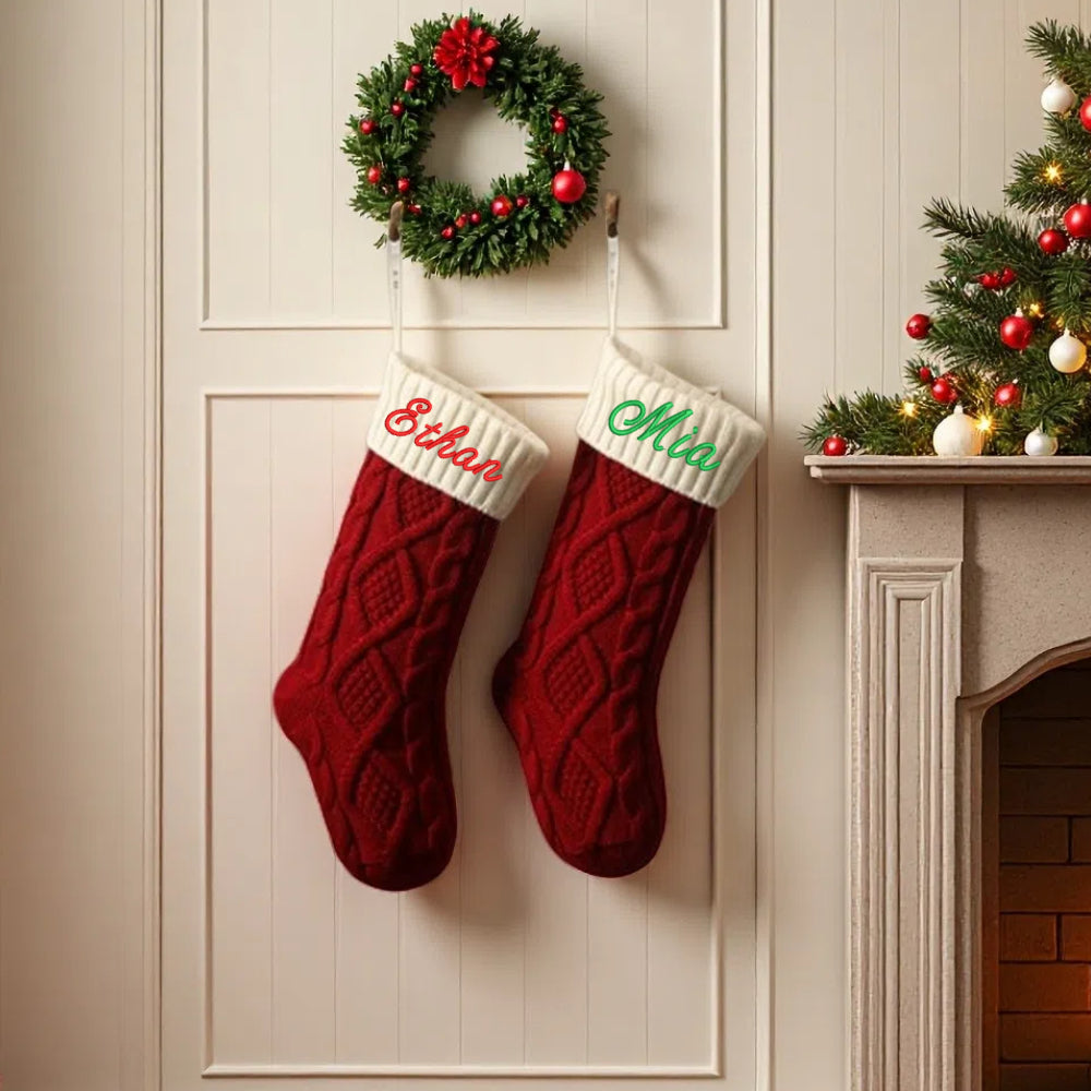 Personalized Knitted Christmas Stocking with Customized Embroidery Name 18''