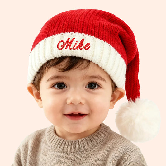 Personalized Christmas Hat with Name Custom Knitted Santa Hats for Kids Boys Girls