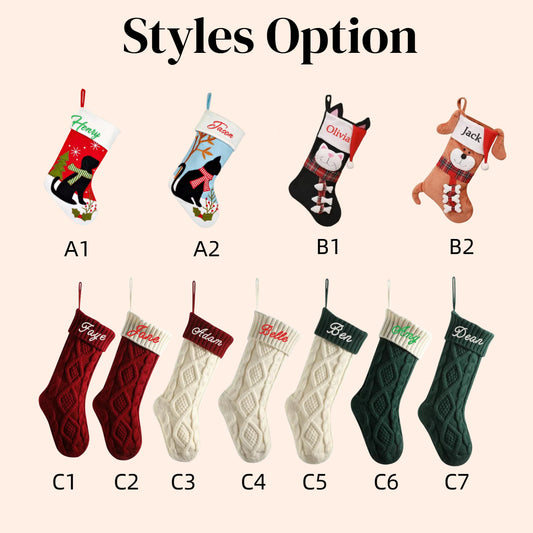 3 PCS Personalized Christmas Stocking Set with Embroidered Name Custom Xmas Decor