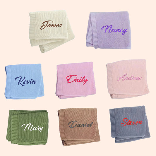 Personalized Knitted Baby Blanket with Customized Embroidery Name 39.37'' x 31.5''