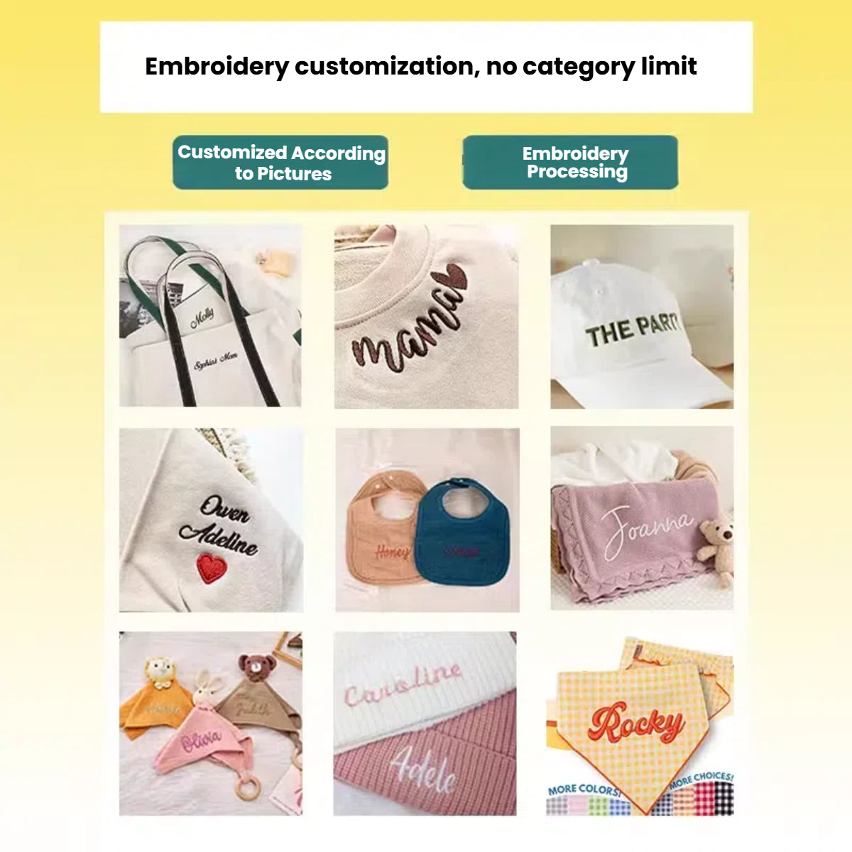 Customer link embroidery customization for sweatshirts, luggage, blankets, scarves, backpacks. Yuntu offers one - piece drop - shipping for embroidery customization.