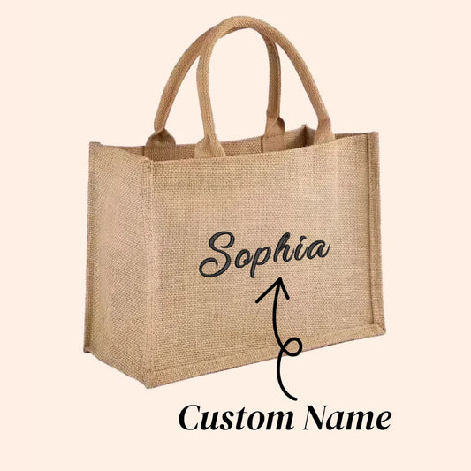 Custom Burlap Tote Personalized Bridesmaid Jute Gifts Bag with Embroidered Name