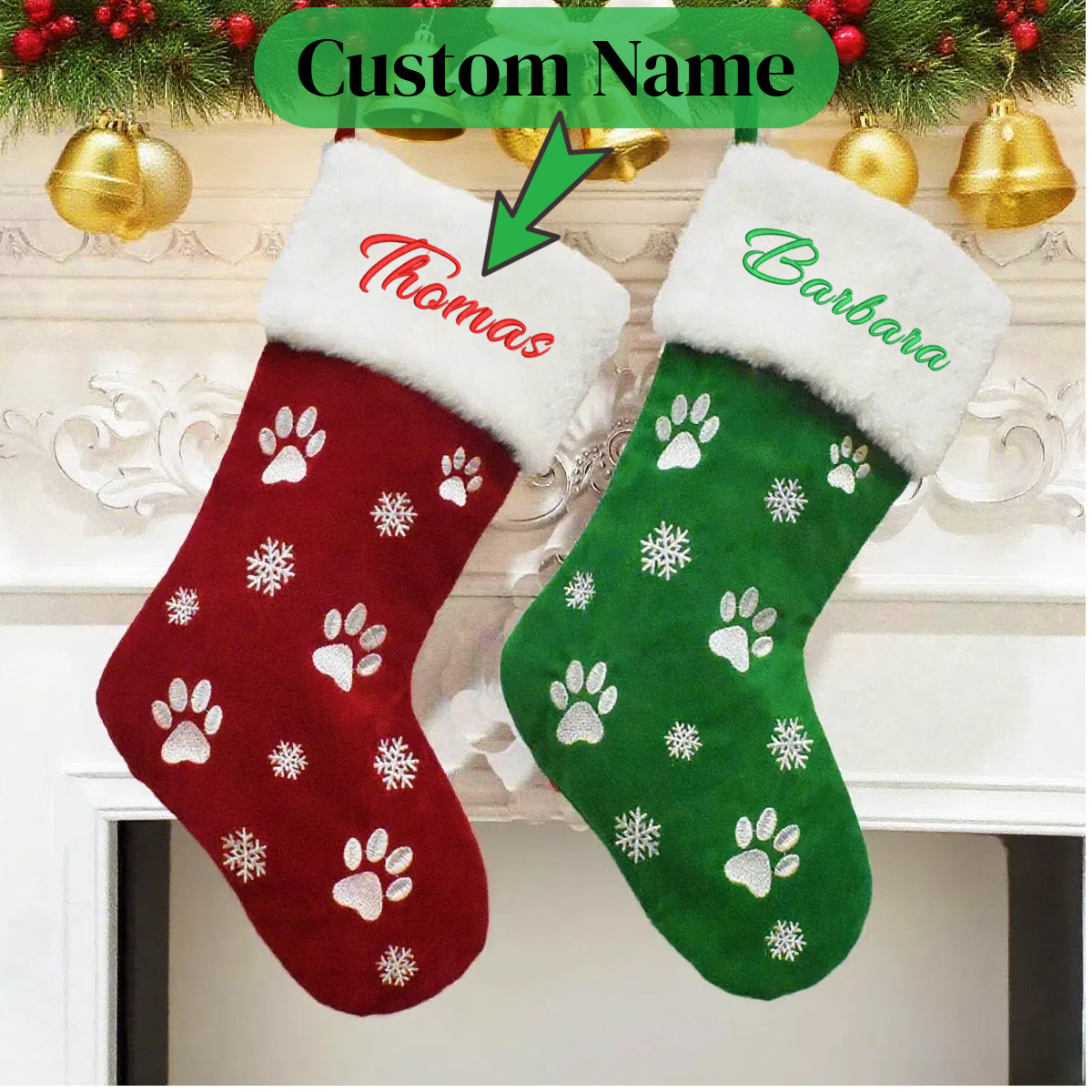 Personalized Velvet Christmas Stockings with Custom Embroidered Name for Gifts 18''