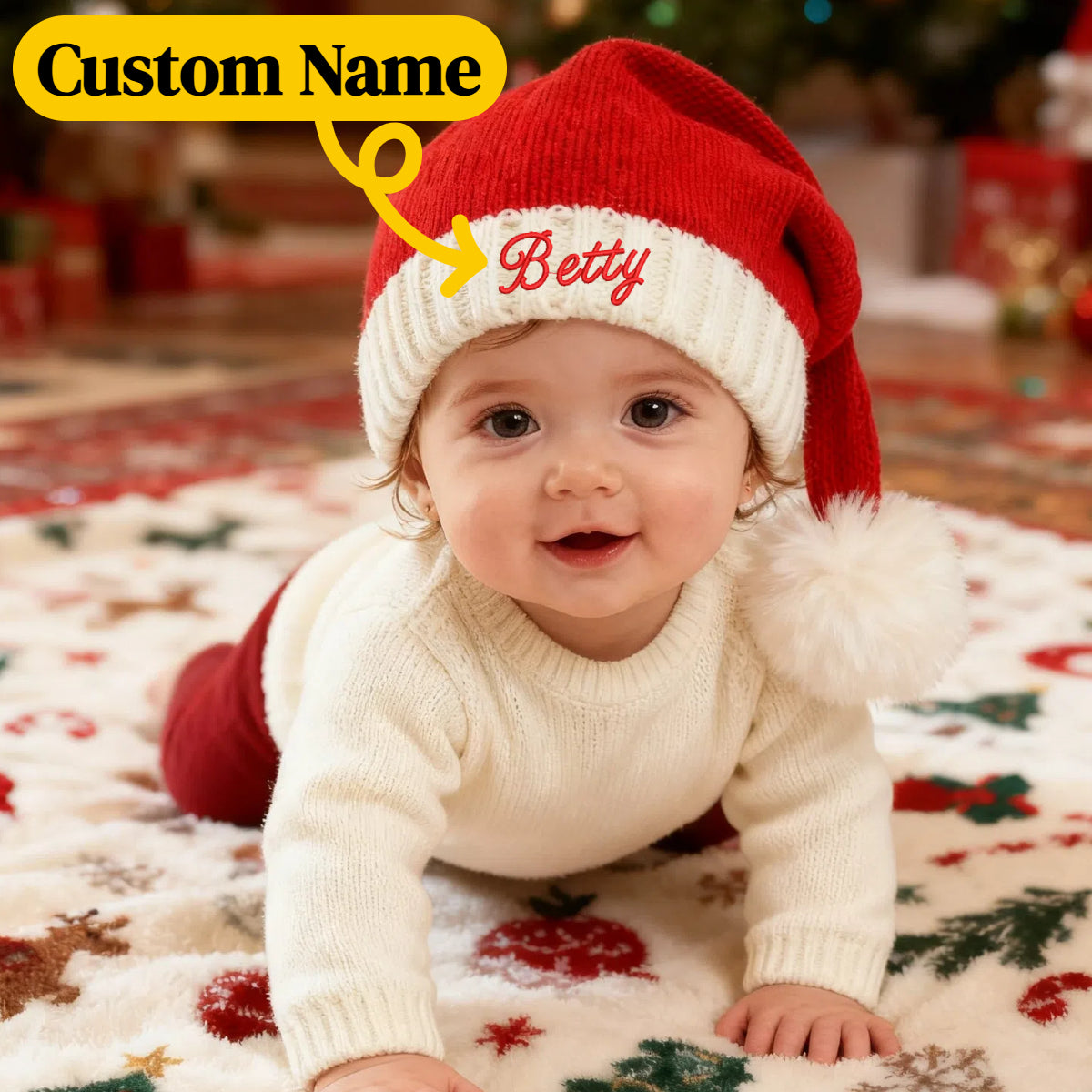 Personalized Christmas Hat with Name Custom Knitted Santa Hats for Kids Boys Girls