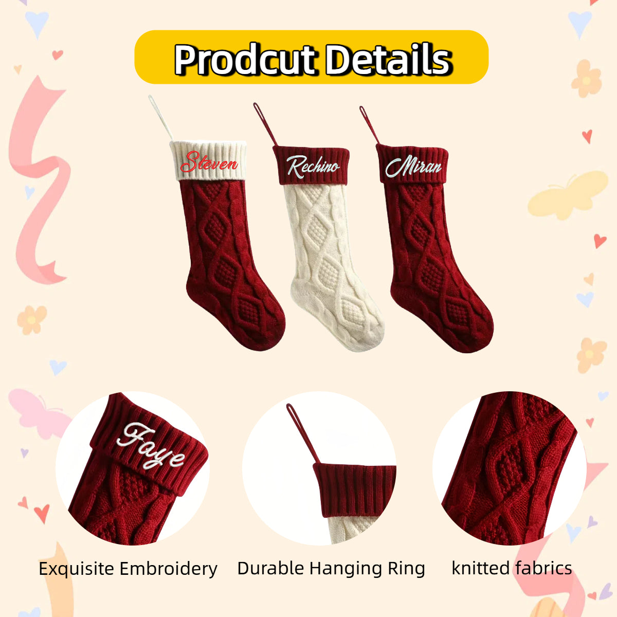 3 Pack Knitted Christmas Stocking Set