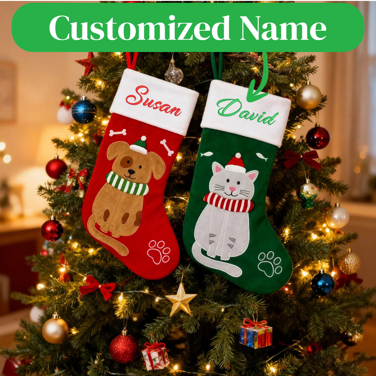 Personalized Christmas Stockings with Custom Embroidered name for Xmas Gifts
