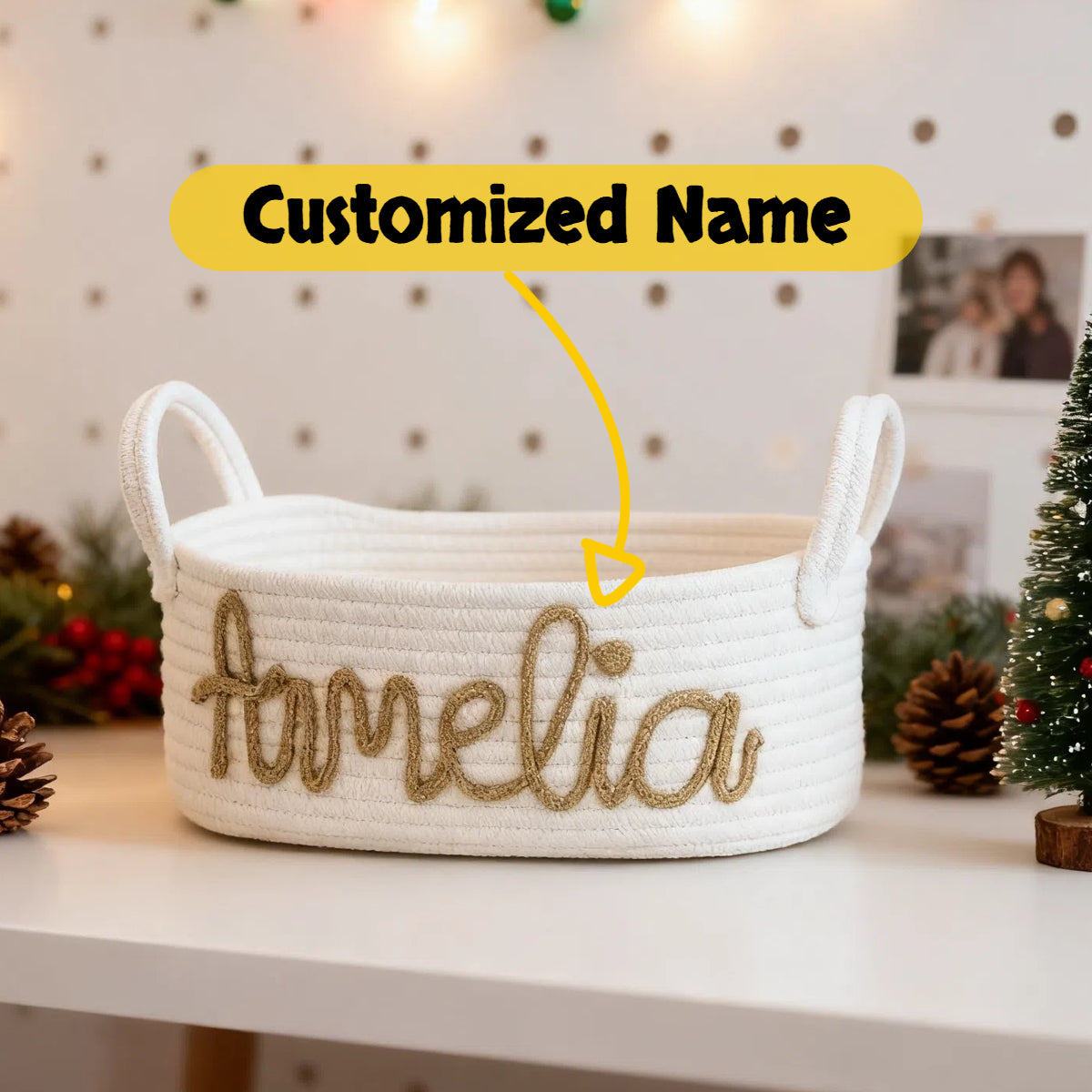 22 PCS Personalized Christmas Gifts Set with Name Basket Hats Stockings Bells Trees