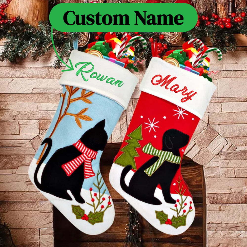 3 PCS Personalized Christmas Stocking Set with Embroidered Name Custom Xmas Decor