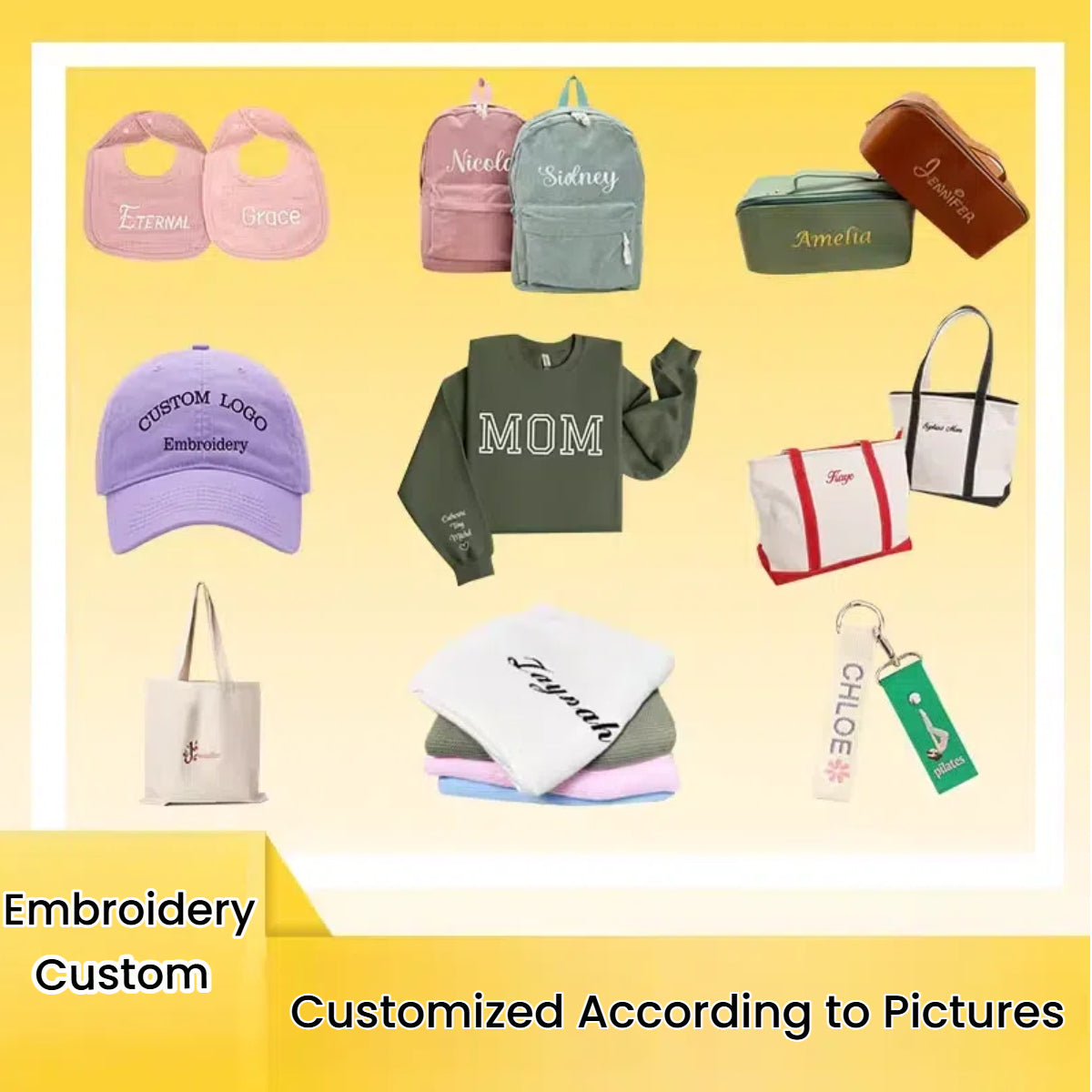 Customer link embroidery customization for sweatshirts, luggage, blankets, scarves, backpacks. Yuntu offers one - piece drop - shipping for embroidery customization.