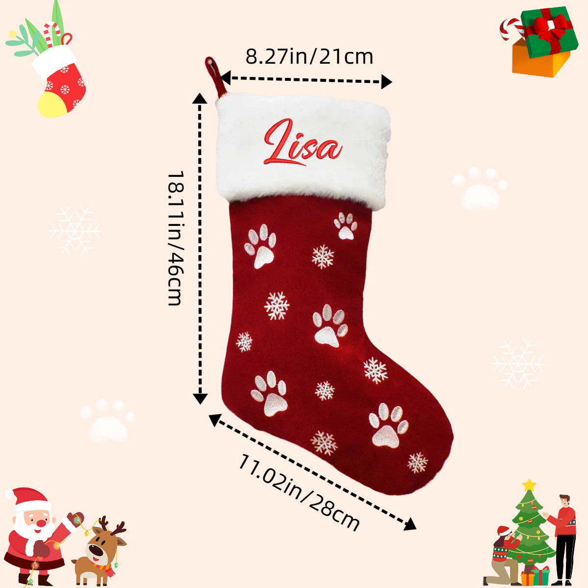 Personalized Velvet Christmas Stockings with Custom Embroidered Name for Gifts 18''