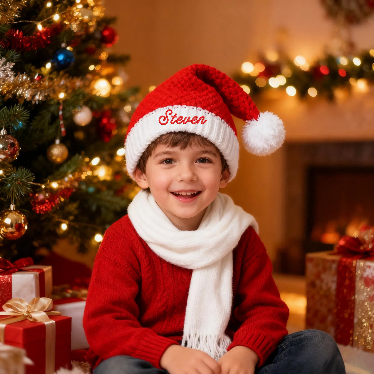 Personalized Christmas Hat with Name Knitted Santa Hats for Women Men Kids