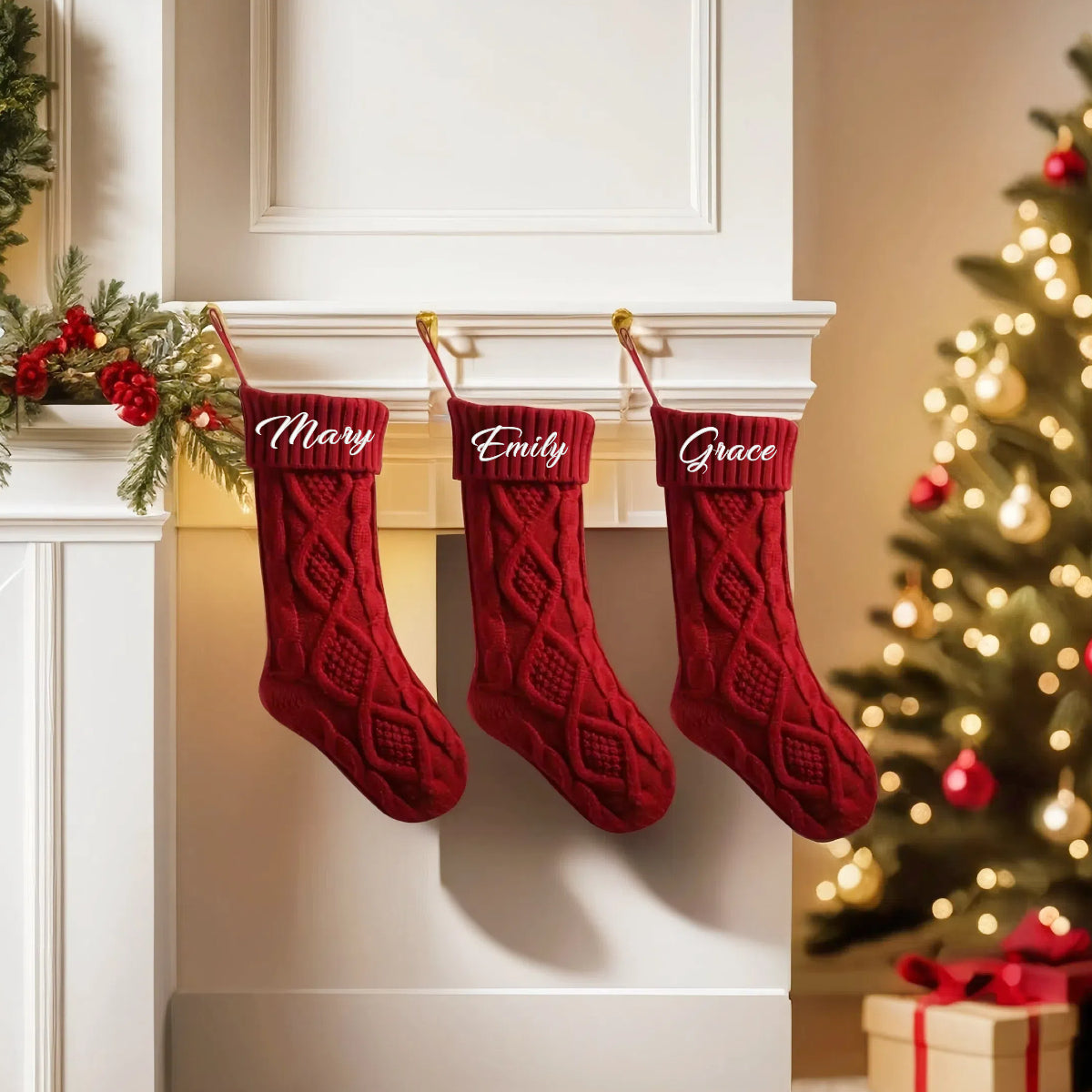3 Pack Knitted Christmas Stocking Set