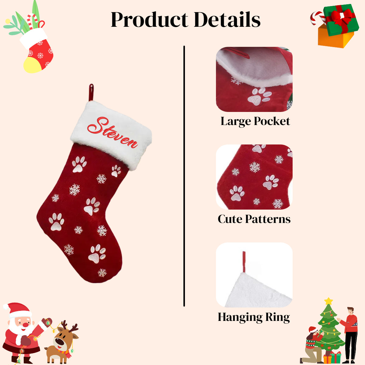 Personalized Velvet Christmas Stockings with Custom Embroidered Name for Gifts 18''