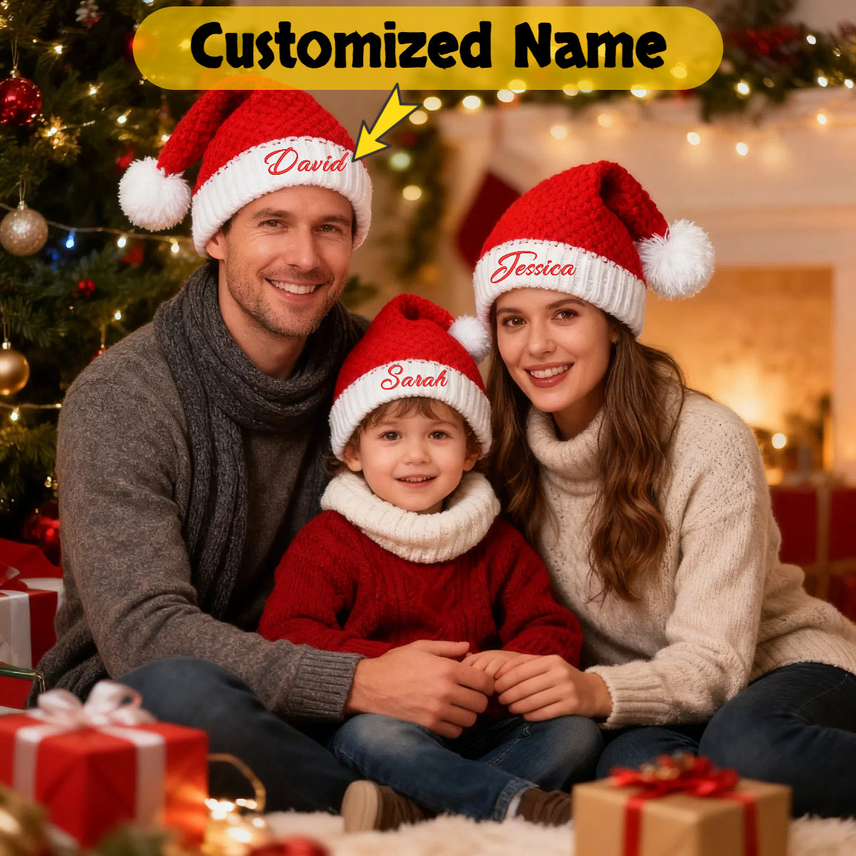 22 PCS Personalized Christmas Gifts Set with Name Basket Hats Stockings Bells Trees