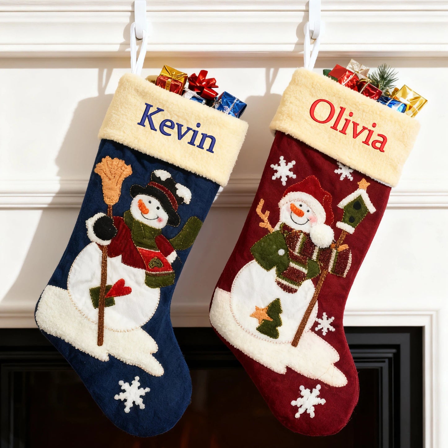 Customized Christmas Stocking with Embroidered Name Personalized Xmas Stockings Large Fireplace Stockings for Holiday Christmas Party Decorations Santa Claus Snowman 4 Styles 18''