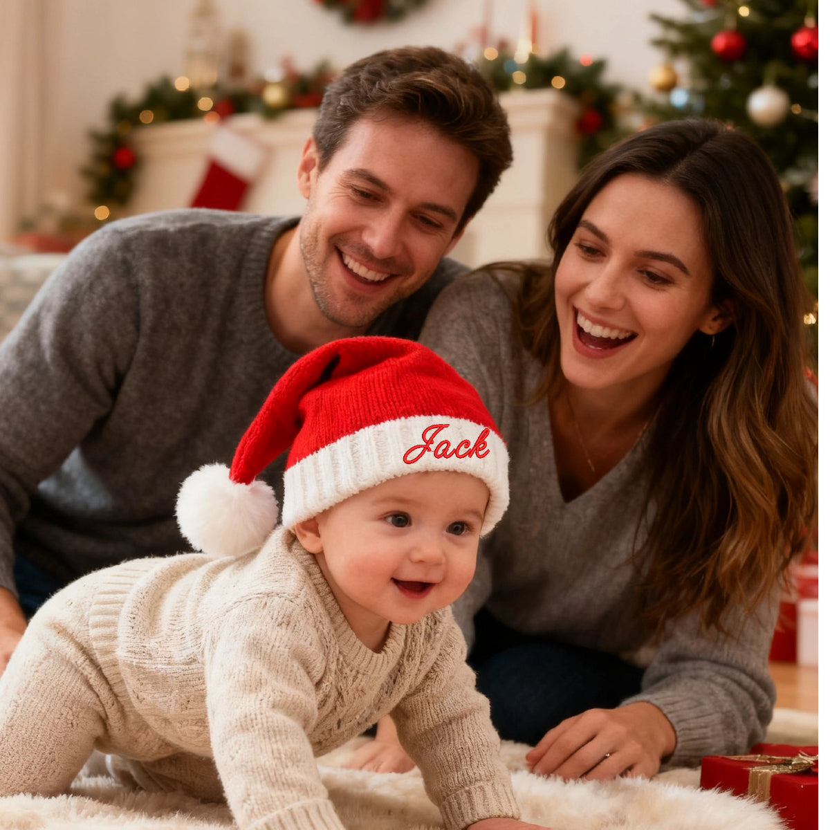 Personalized Christmas Hat with Name Custom Knitted Santa Hats for Kids Boys Girls