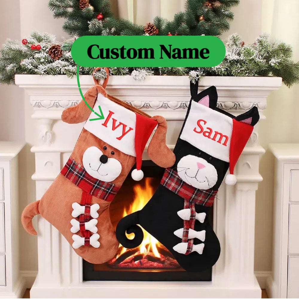 3 PCS Personalized Christmas Stocking Set with Embroidered Name Custom Xmas Decor