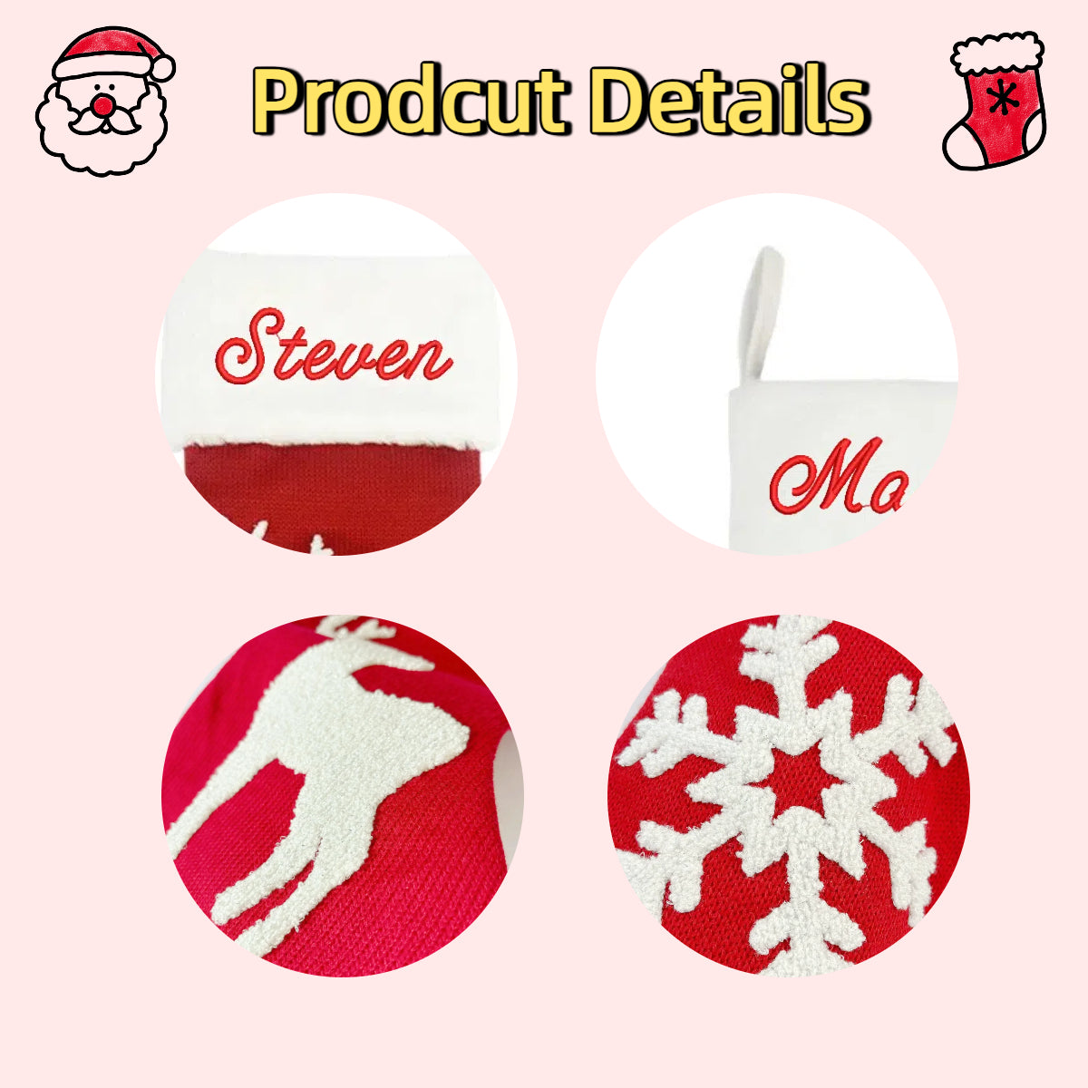 Personalized Knitted Christmas Stockings Custom Embroidered Name Xmas Stocking