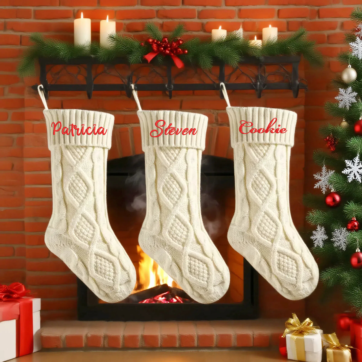 3 Pack Knitted Christmas Stocking Set