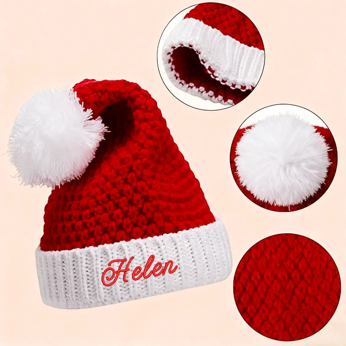 Personalized Christmas Hat with Name Knitted Santa Hats for Women Men Kids