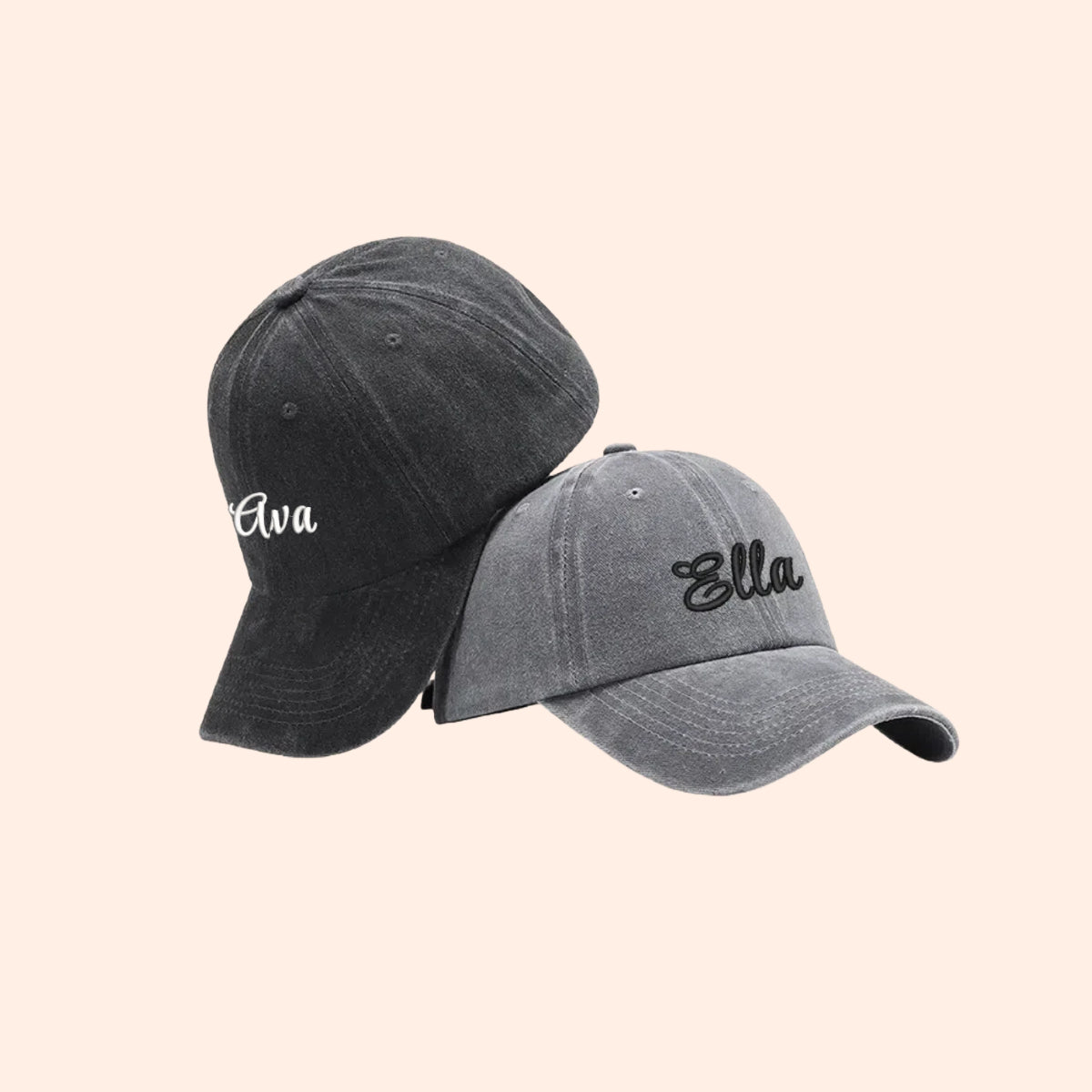 Personalized Hat with Custom Embroidered Name Vintage Washed Baseball Hat Black