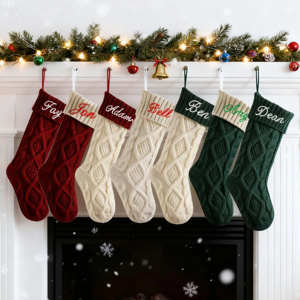 3 PCS Personalized Christmas Stocking Set with Embroidered Name Custom Xmas Decor