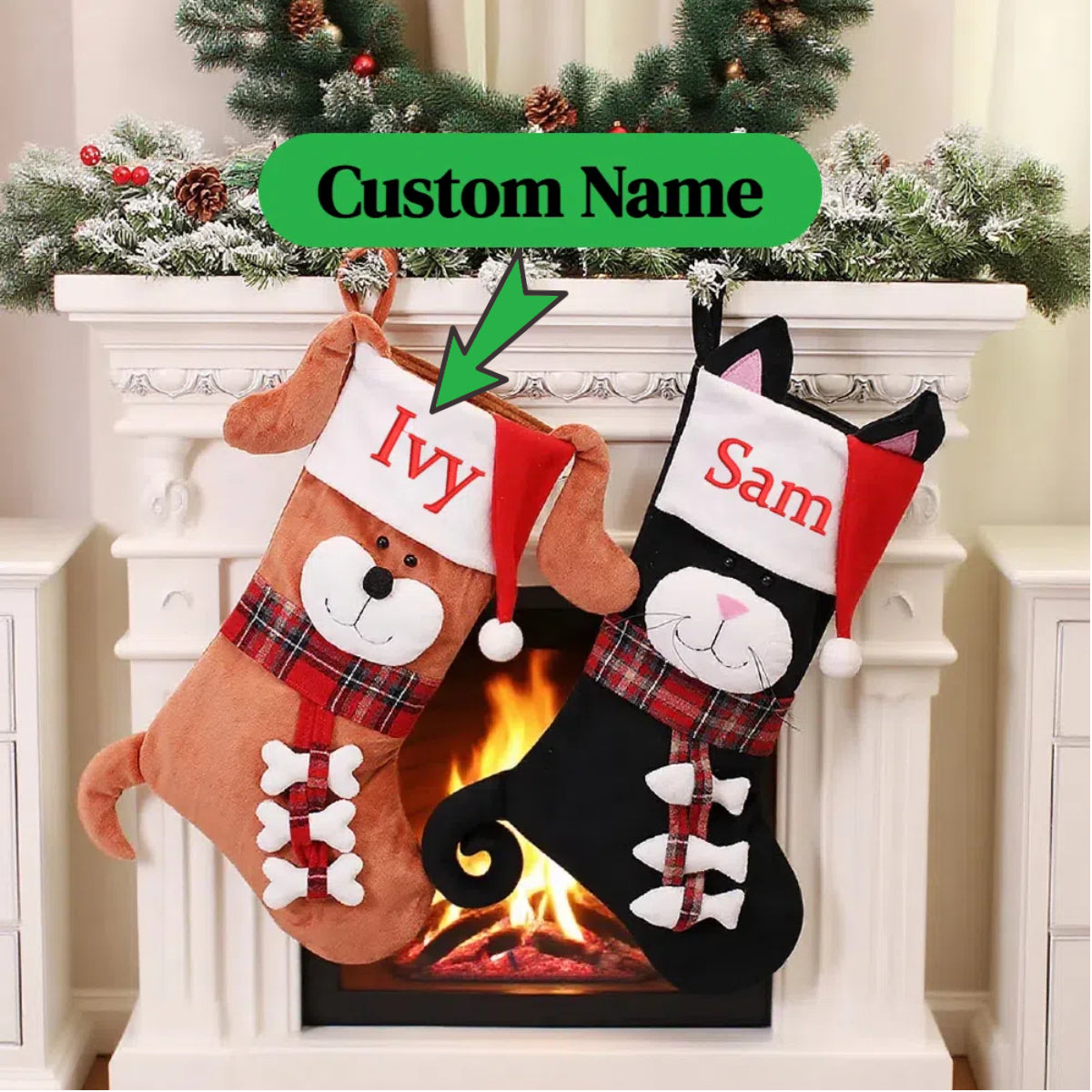 22 PCS Personalized Christmas Gifts Set with Name Basket Hats Stockings Bells Trees