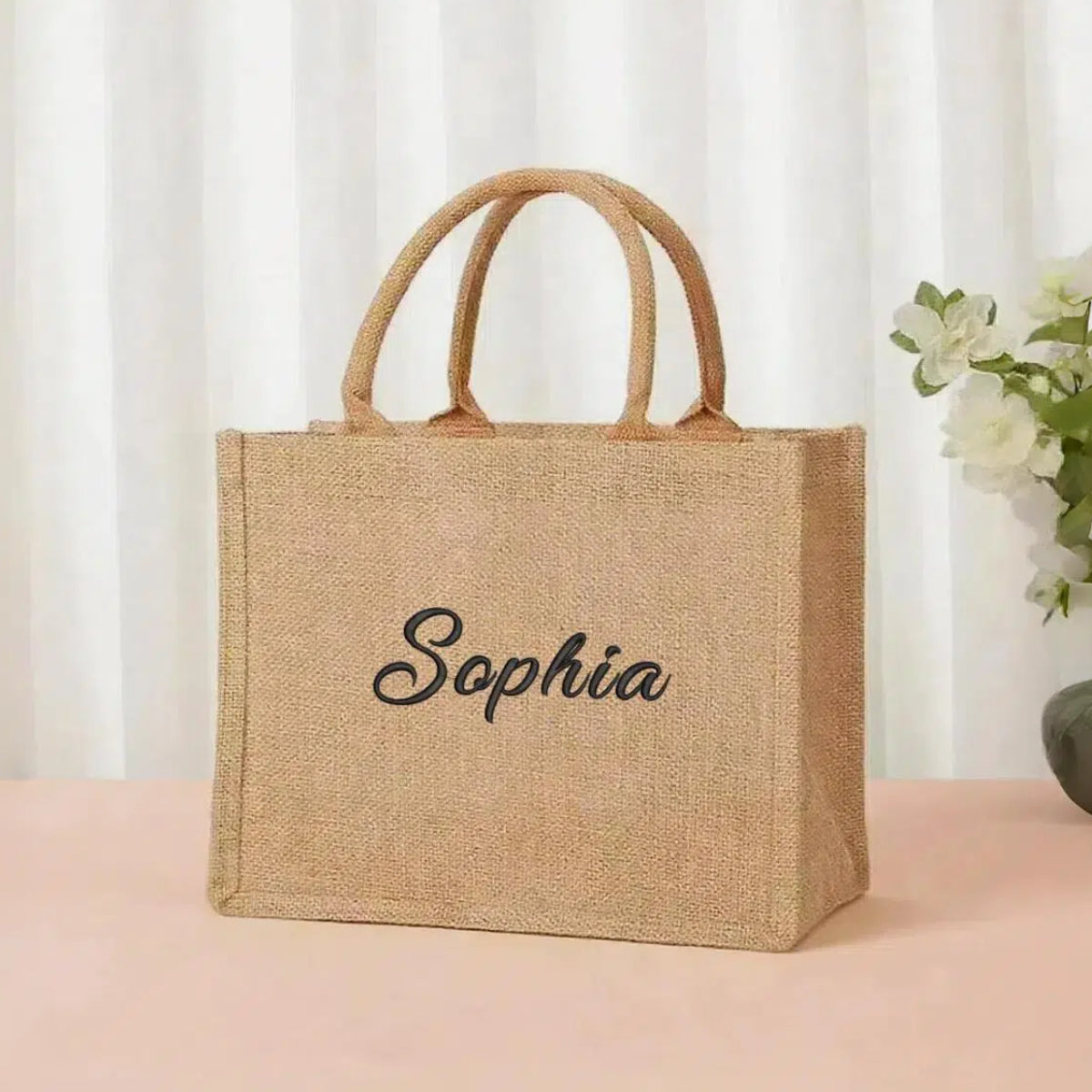 Custom Burlap Tote Personalized Bridesmaid Jute Gifts Bag with Embroidered Name