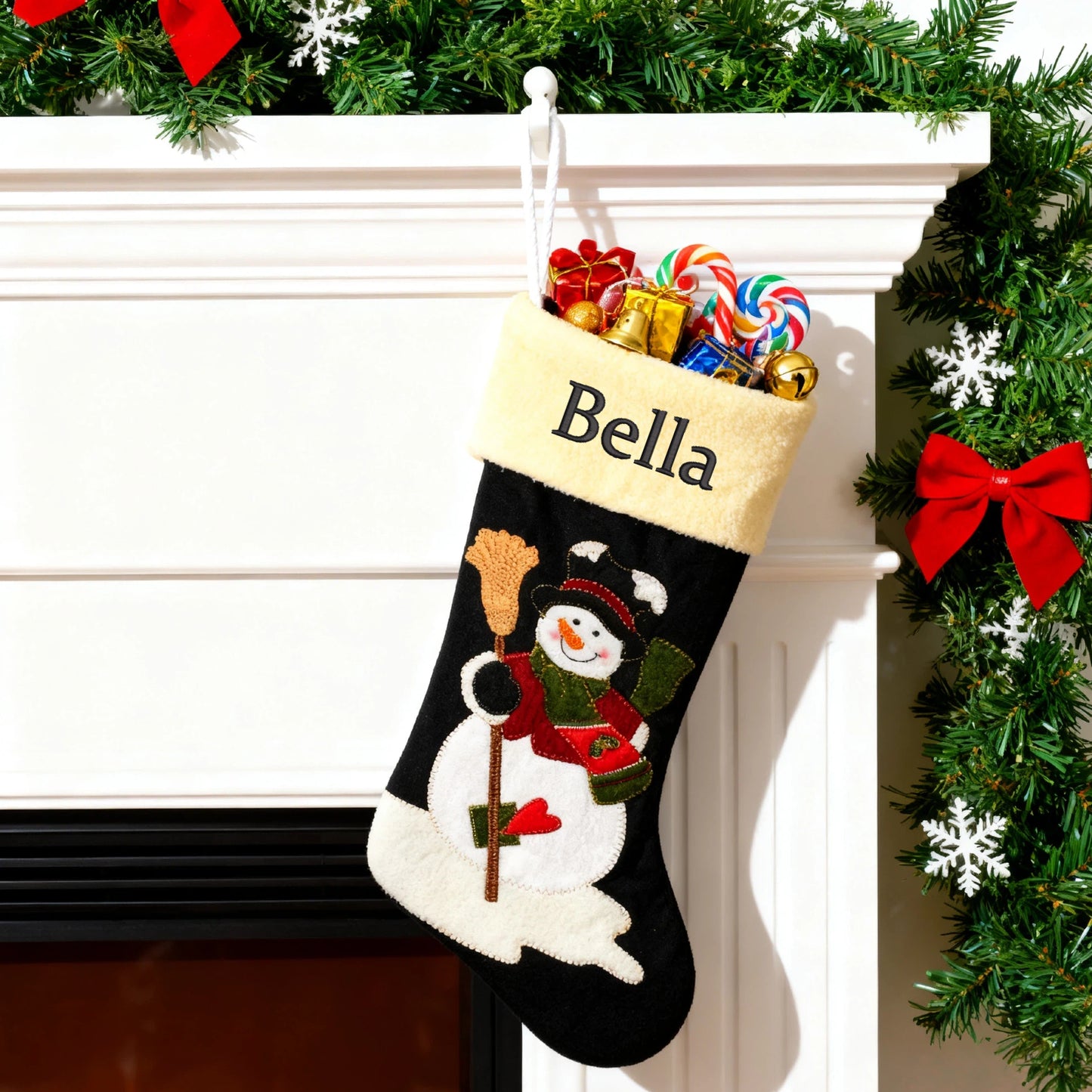 Customized Christmas Stocking with Embroidered Name Personalized Xmas Stockings Large Fireplace Stockings for Holiday Christmas Party Decorations Santa Claus Snowman 4 Styles 18''