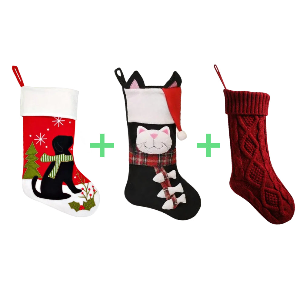 3 PCS Personalized Christmas Stocking Set with Embroidered Name Custom Xmas Decor