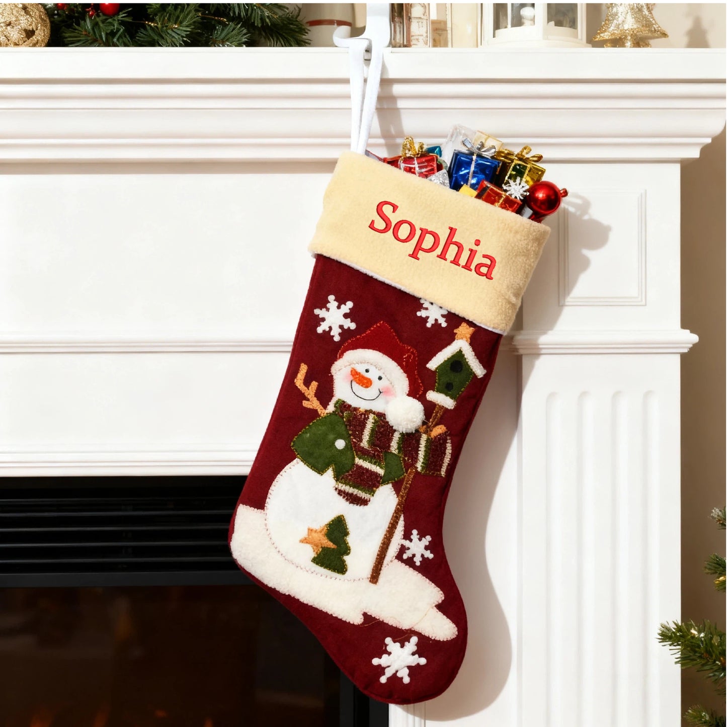 Customized Christmas Stocking with Embroidered Name Personalized Xmas Stockings Large Fireplace Stockings for Holiday Christmas Party Decorations Santa Claus Snowman 4 Styles 18''