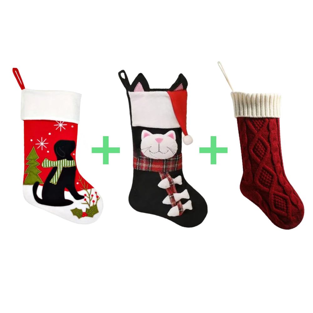 3 PCS Personalized Christmas Stocking Set with Embroidered Name Custom Xmas Decor