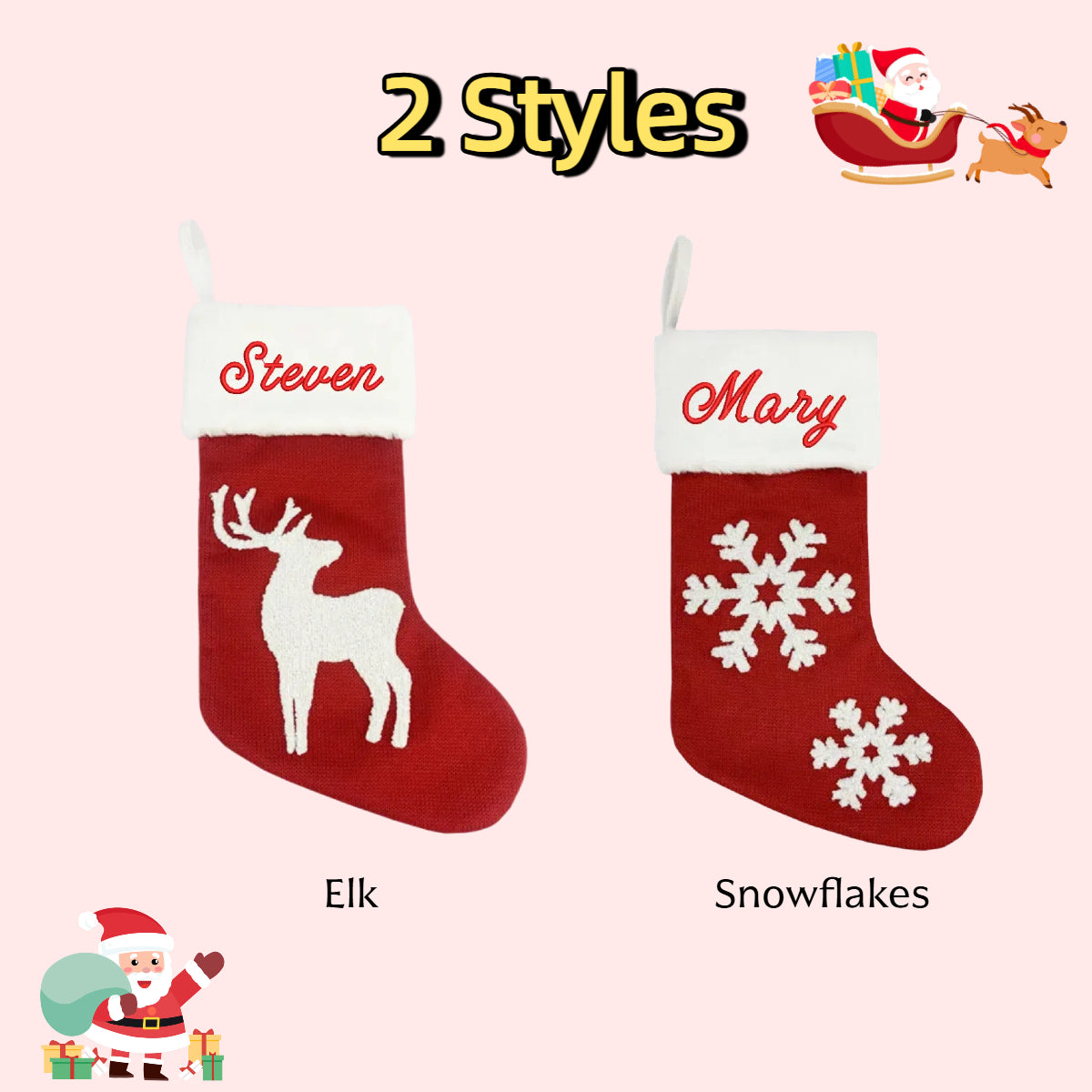 Personalized Knitted Christmas Stockings Custom Embroidered Name Xmas Stocking