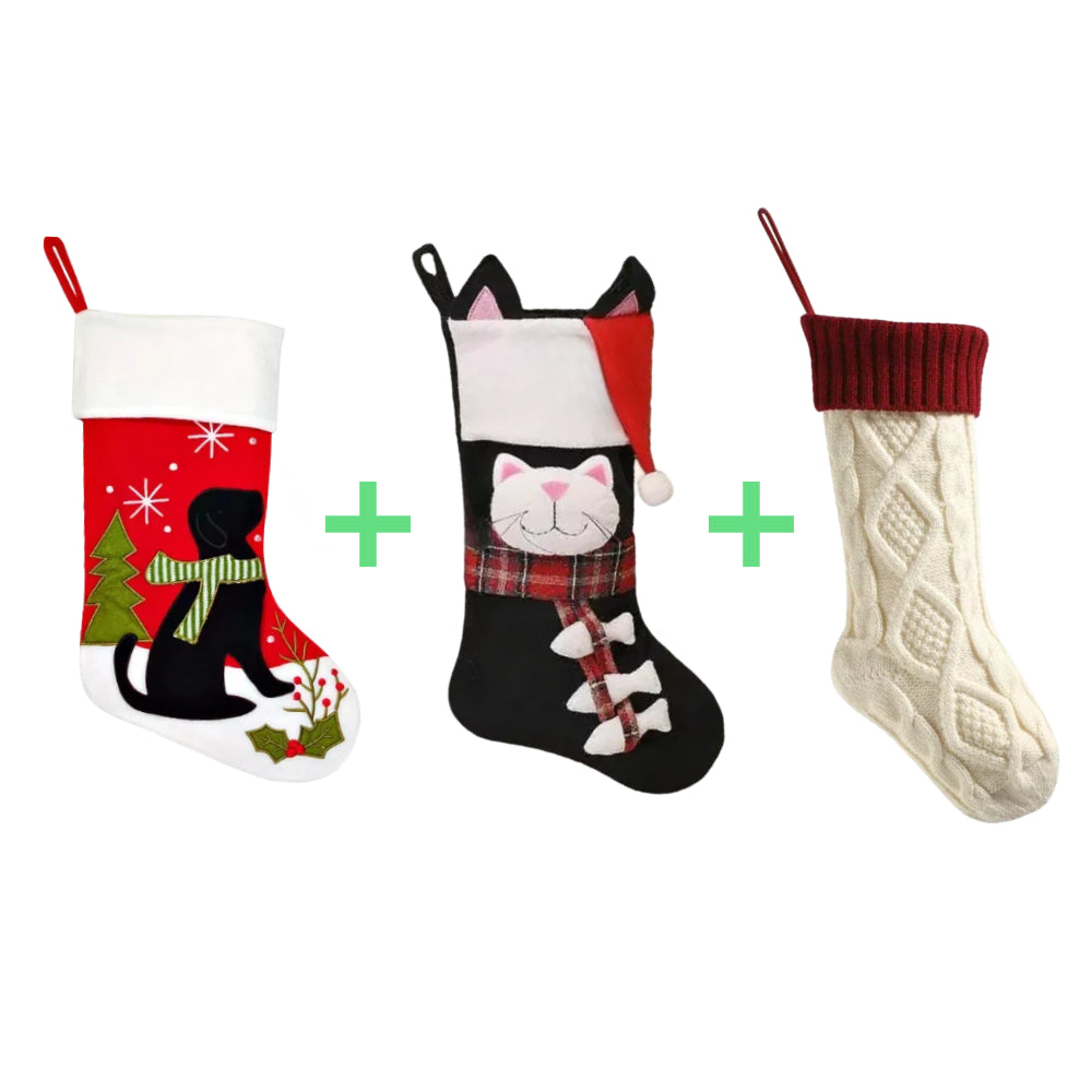 3 PCS Personalized Christmas Stocking Set with Embroidered Name Custom Xmas Decor