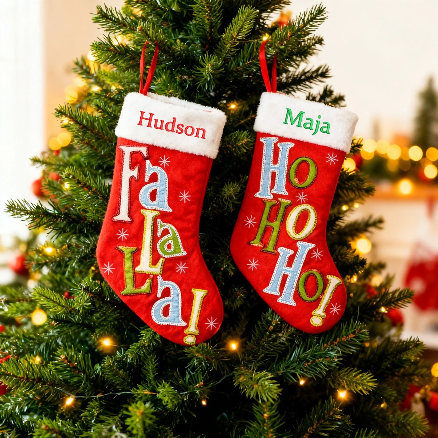 Personalized Christmas Stocking with Letters Customized Embroidered Name Xmas Stocking Large Hanging Fireplace Stocking Home Holiday Decorations Gifts for Family Red 18 Inches