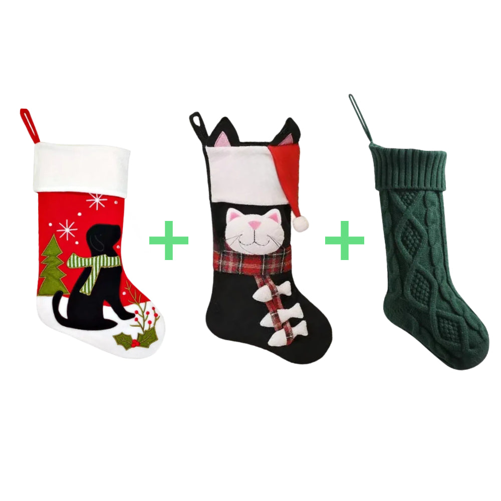 3 PCS Personalized Christmas Stocking Set with Embroidered Name Custom Xmas Decor