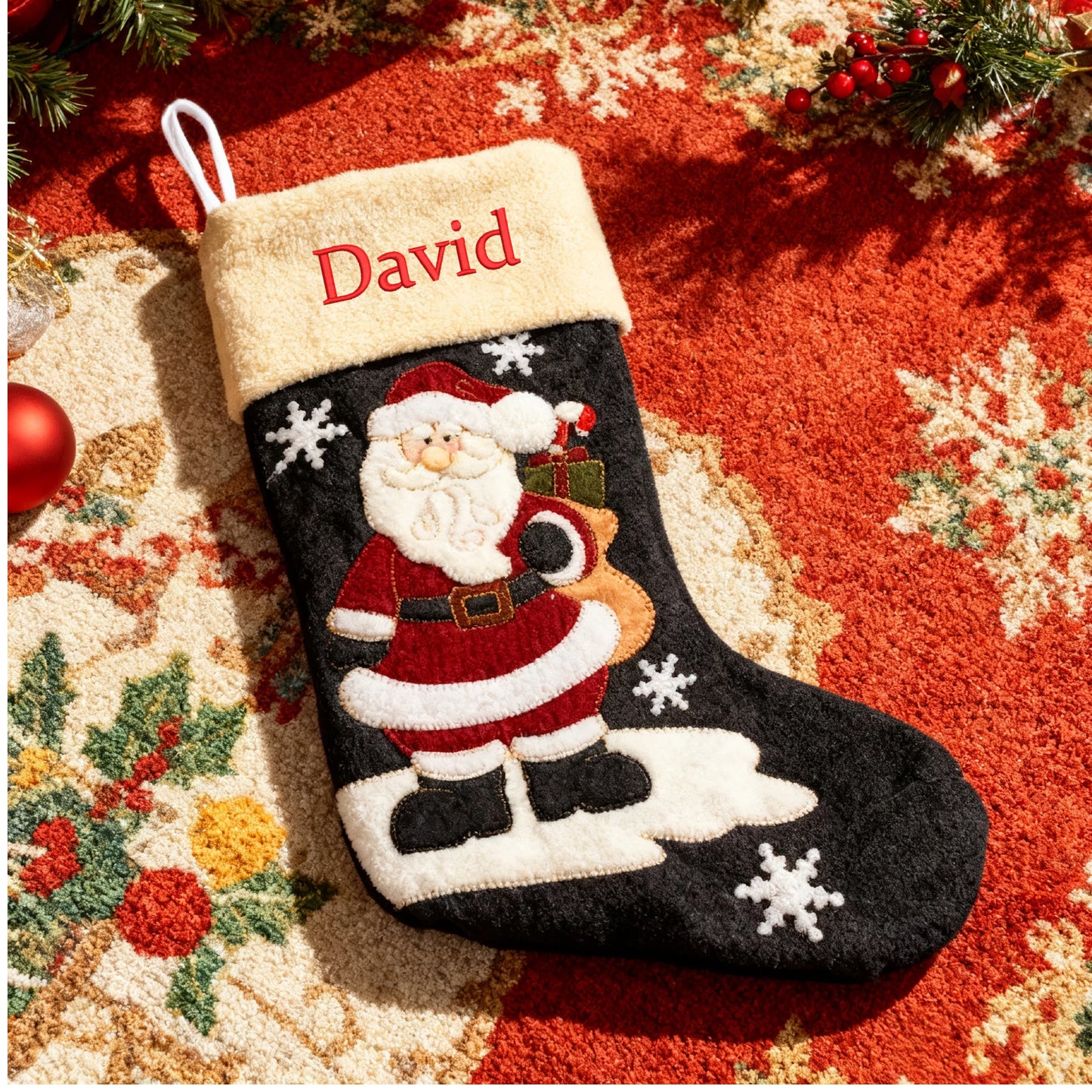 Customized Christmas Stocking with Embroidered Name Personalized Xmas Stockings Large Fireplace Stockings for Holiday Christmas Party Decorations Santa Claus Snowman 4 Styles 18''