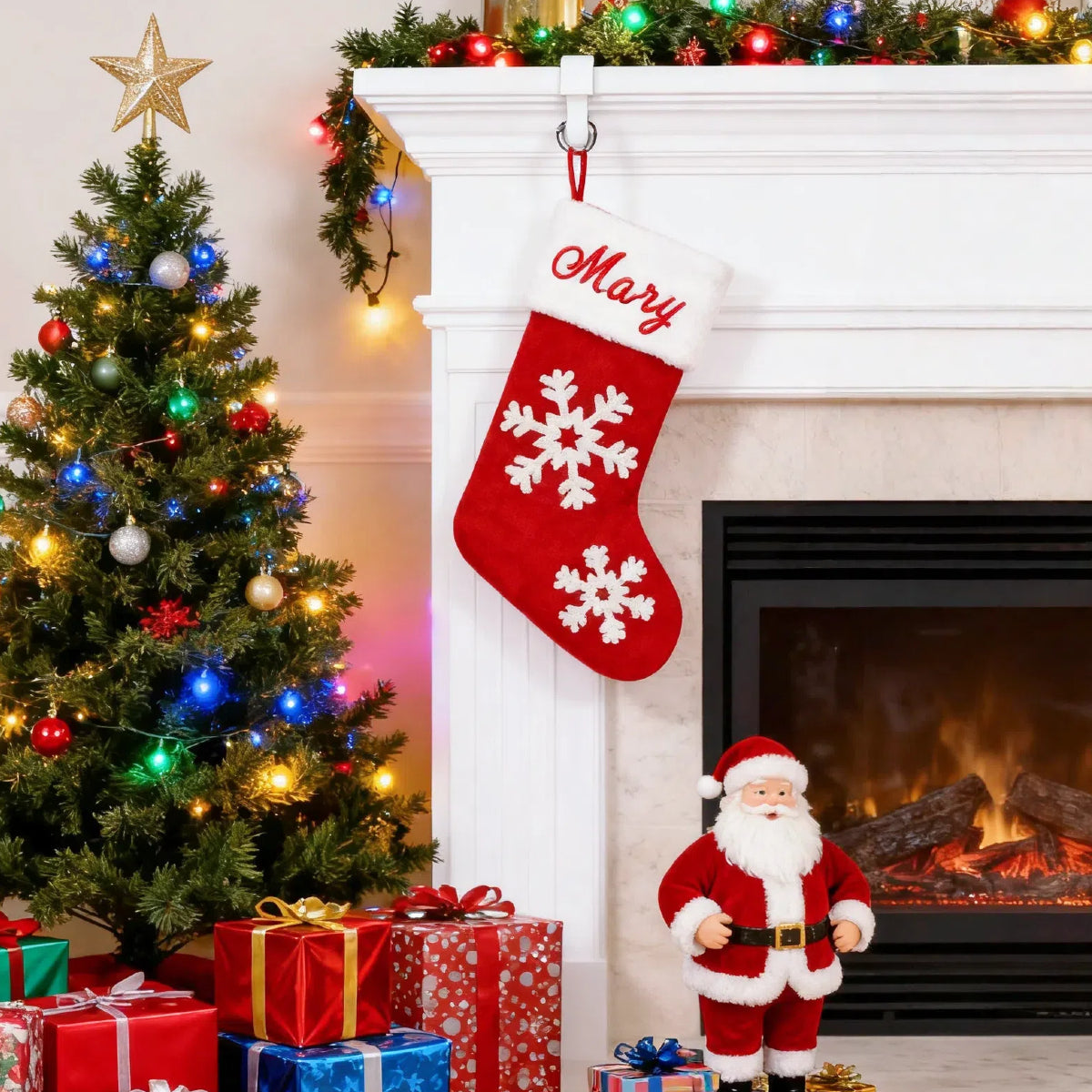 Personalized Knitted Christmas Stockings Custom Embroidered Name Xmas Stocking