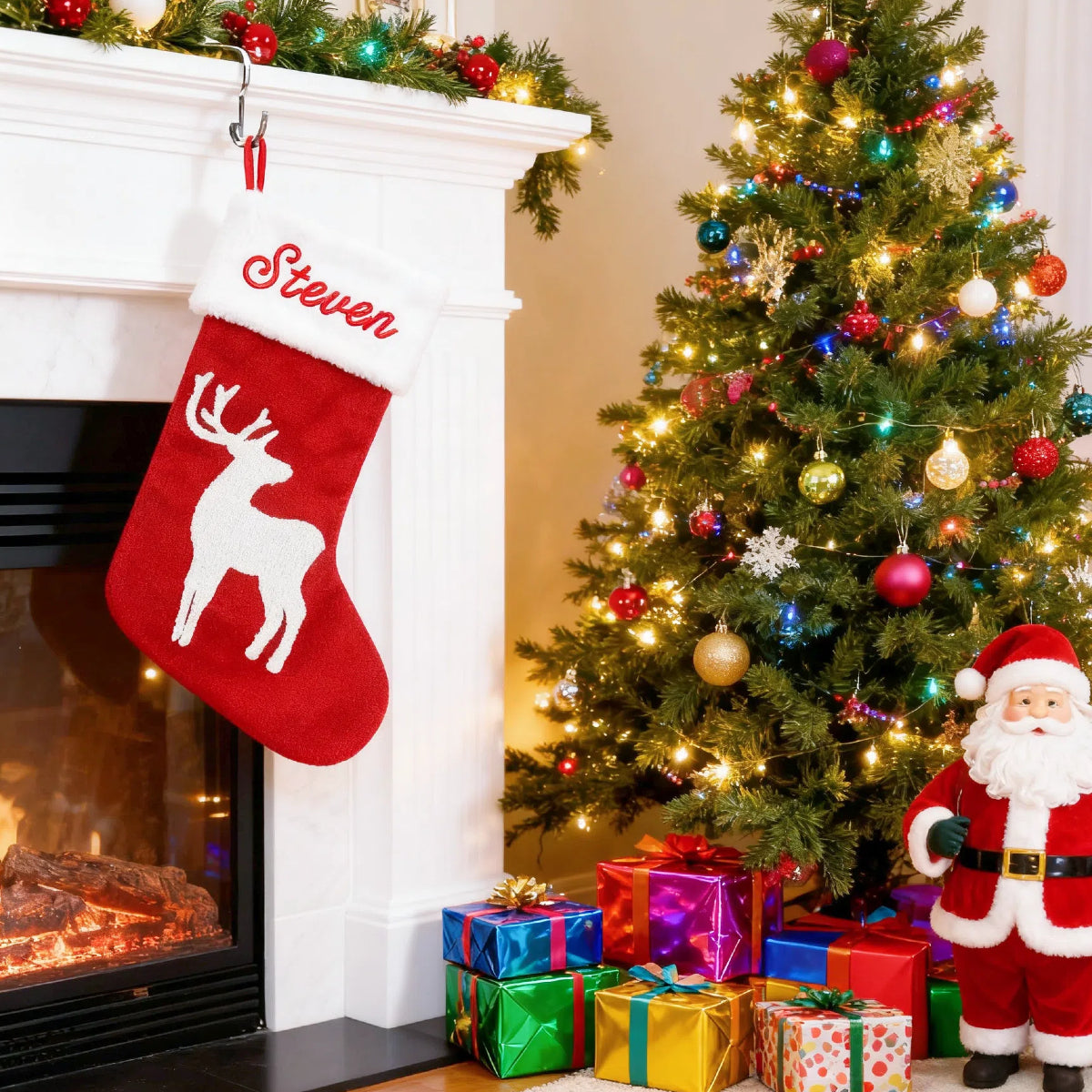 Personalized Knitted Christmas Stockings Custom Embroidered Name Xmas Stocking
