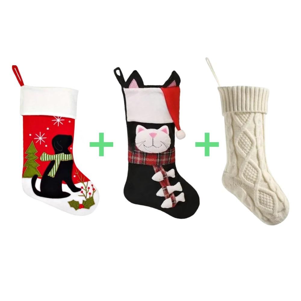 3 PCS Personalized Christmas Stocking Set with Embroidered Name Custom Xmas Decor