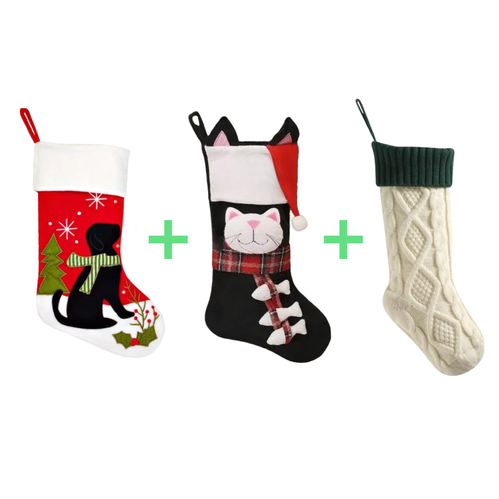 3 PCS Personalized Christmas Stocking Set with Embroidered Name Custom Xmas Decor