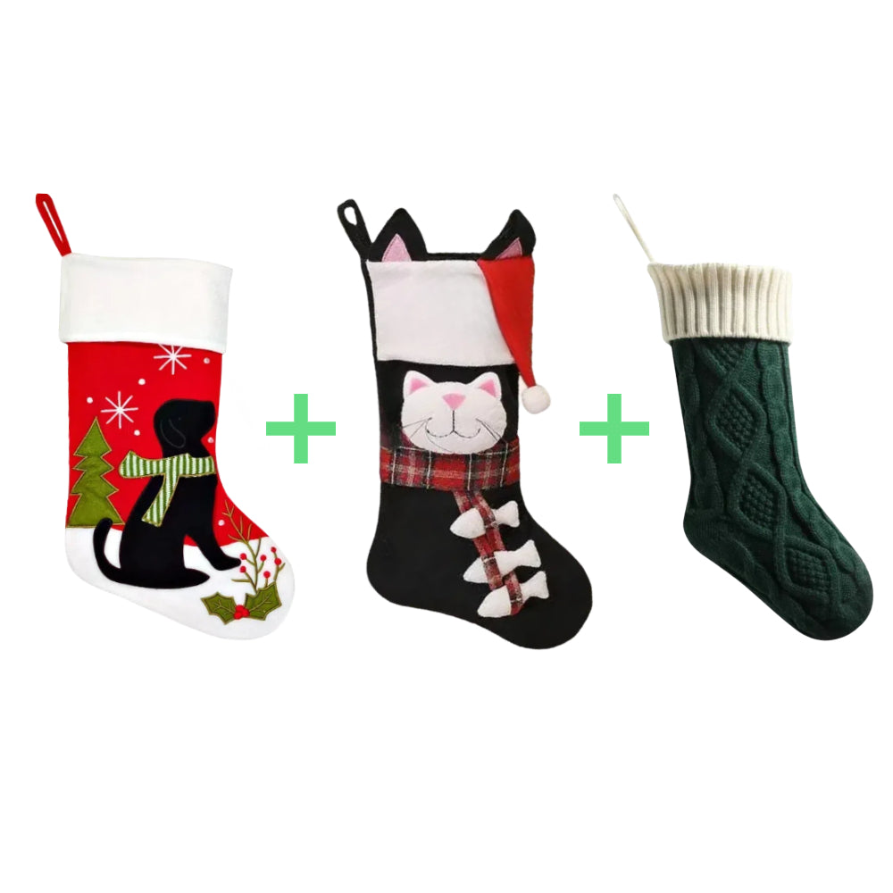 3 PCS Personalized Christmas Stocking Set with Embroidered Name Custom Xmas Decor