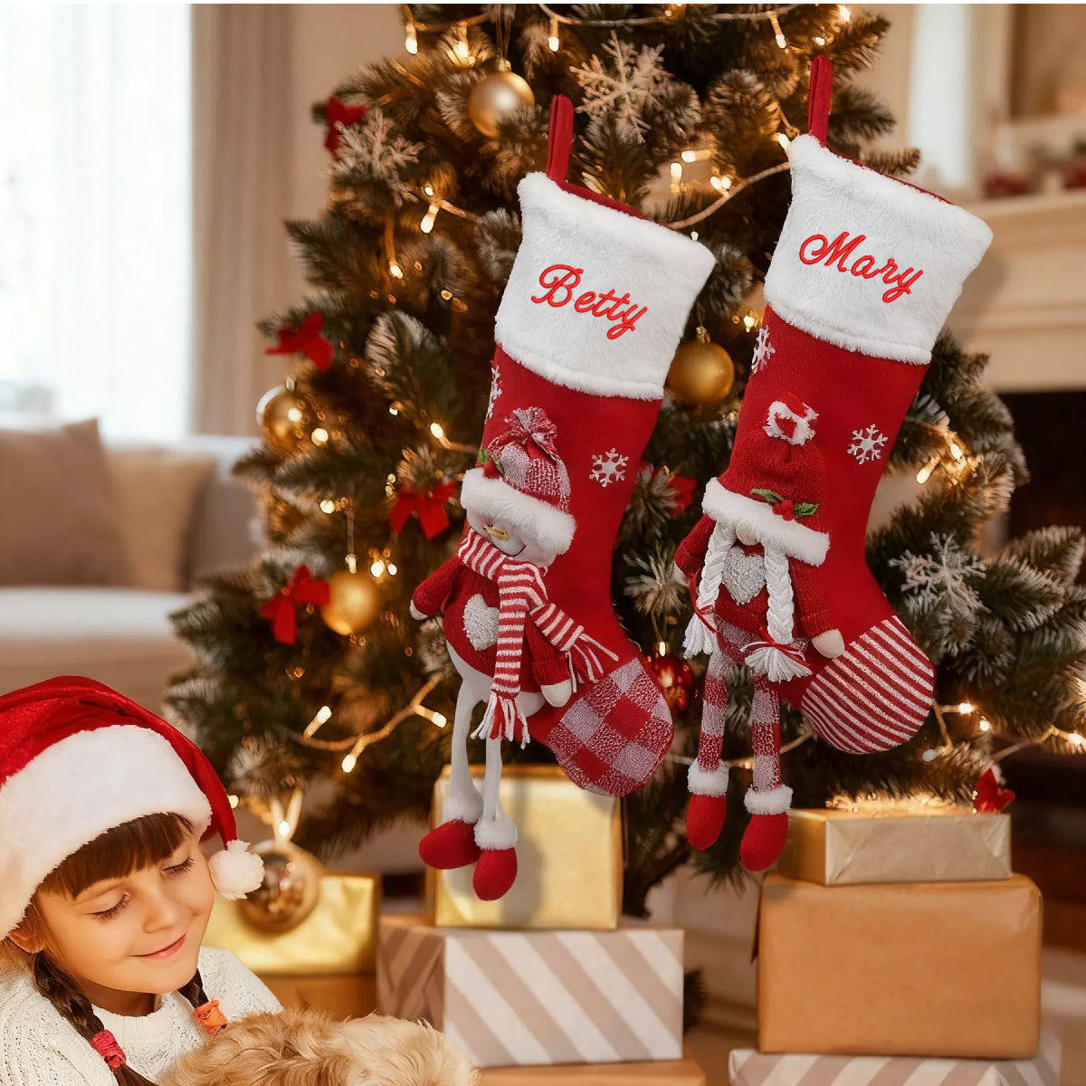 Customized Embroidered Christmas Stockings Xmas Stockings for the Family Decorations Gifts